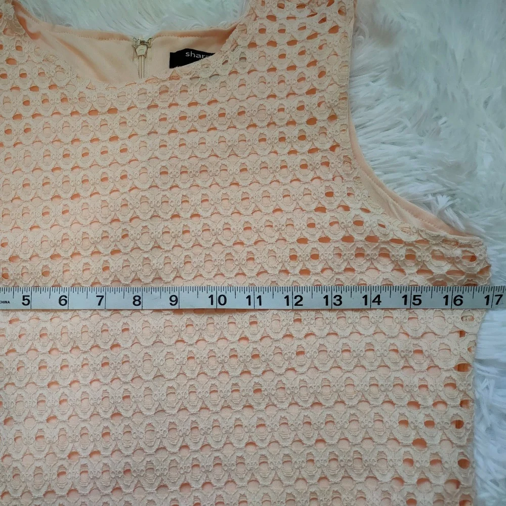 Sharagano MIDI Dress Peach OverLace Sleeveless Stretch Size 6 - Picture 5 of 7